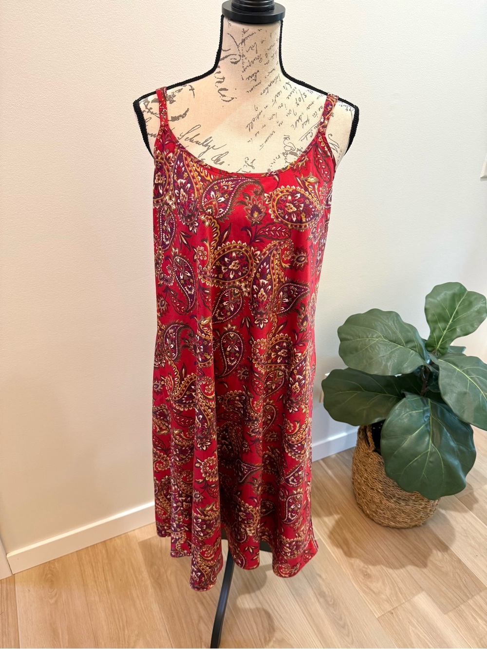 Cabernet Red Paisley Midi Slip Dress